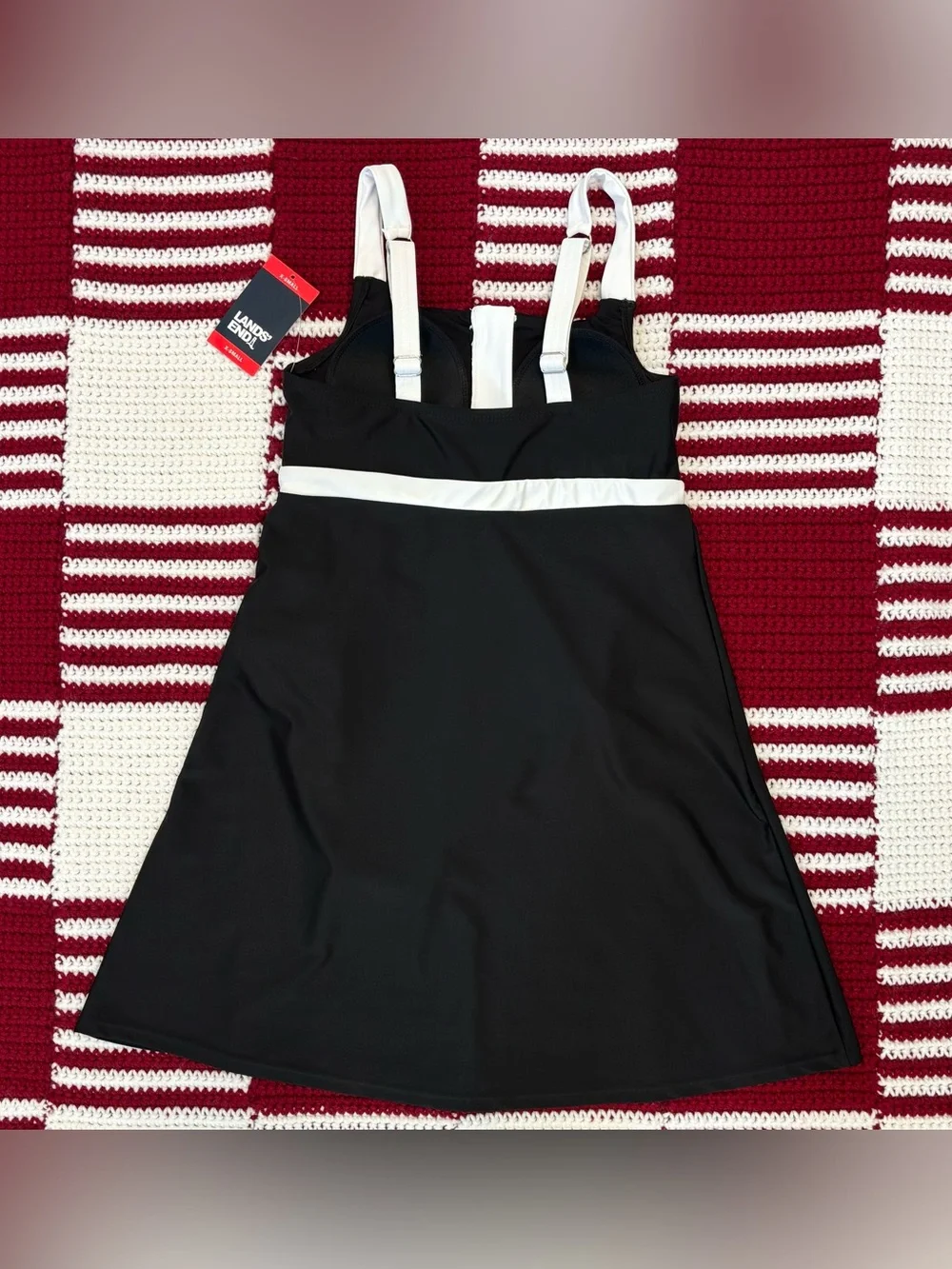NWT Lands' End Women Zipper Front Swim Dress, Sz XS, Black with White Trim - Picture 5 of 16